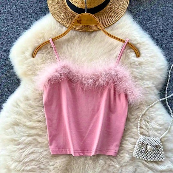 Pink feather trim cami - Picture 7 of 11
